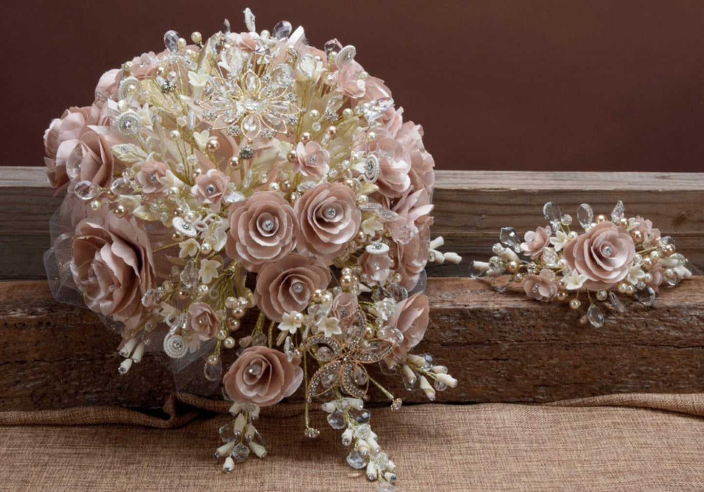 Quinceanera Rose Flower Bouquet Embellished with Crystals and Brooches for Brides or Quinceaneras 95-1548 27