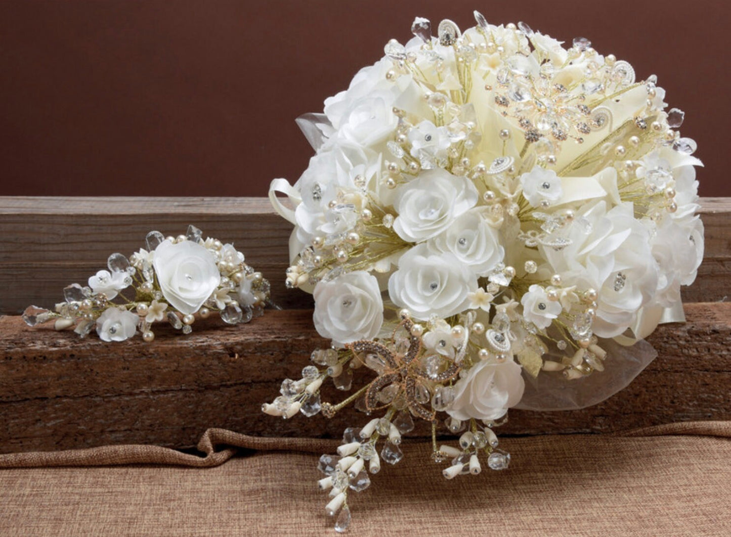 Quinceanera Rose Flower Bouquet Embellished with Crystals and Brooches for Brides or Quinceaneras 95-1548 27