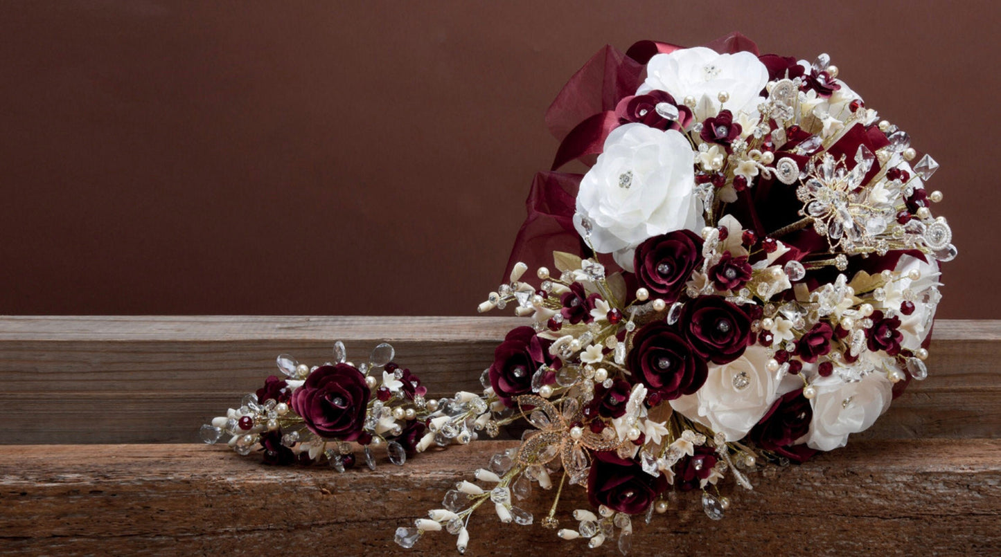 Quinceanera Rose Flower Bouquet Embellished with Crystals and Brooches for Brides or Quinceaneras 95-1548 27
