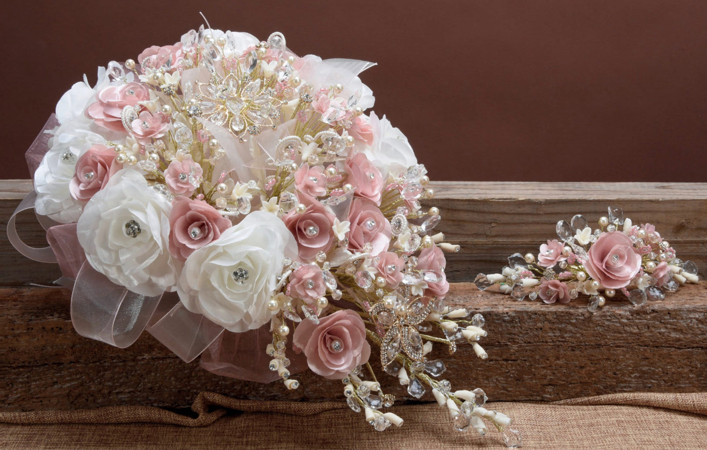 Quinceanera Rose Flower Bouquet Embellished with Crystals and Brooches for Brides or Quinceaneras 95-1548 27