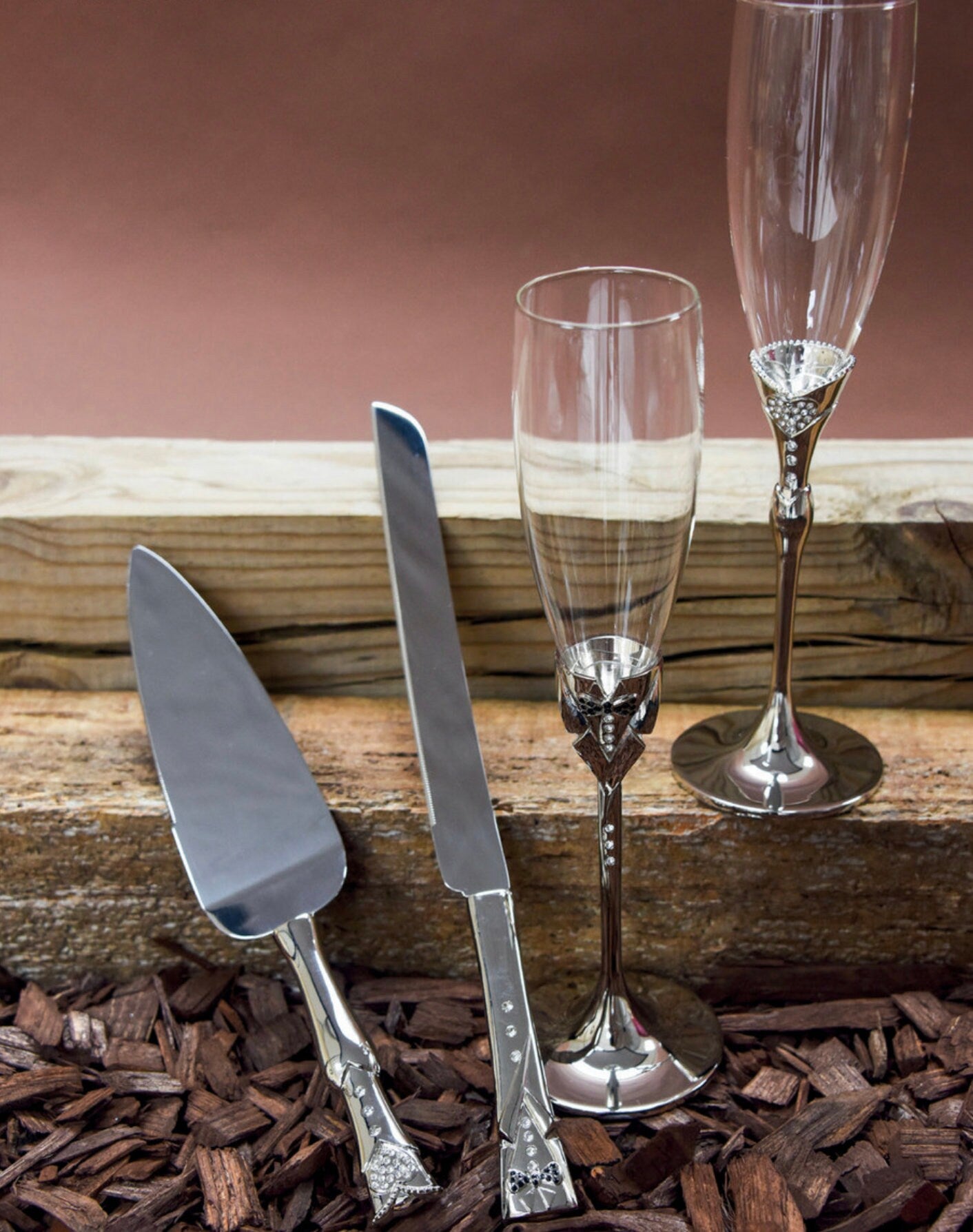 Personalized Wedding Cake Server and Knife Set Custom Cake Serving, Knife Cutter, and Champagne Flutes Wedding Bridal196