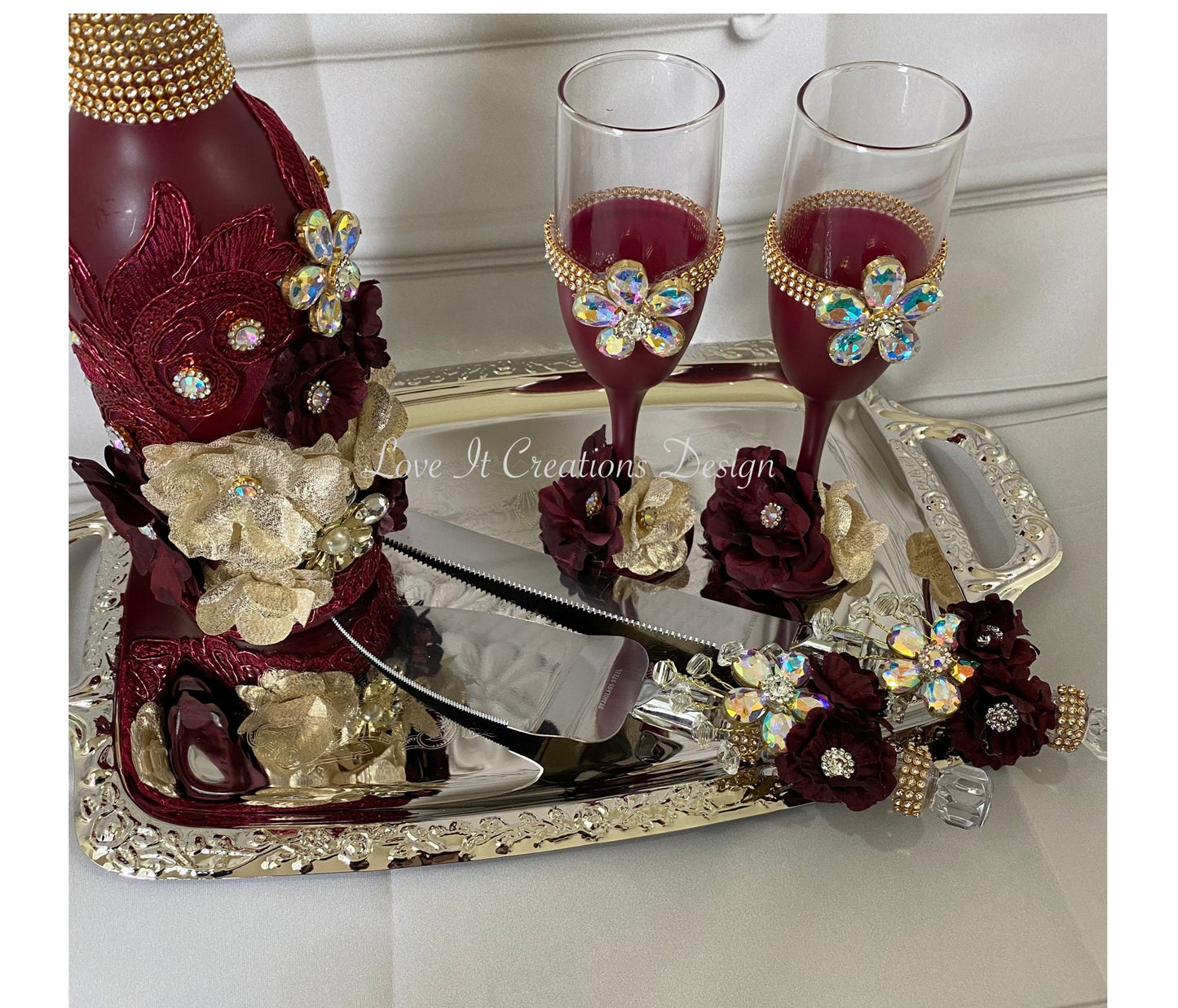 Wedding/Quinceniera Champagne Set of 2 with Cake Knife & Server Set included441