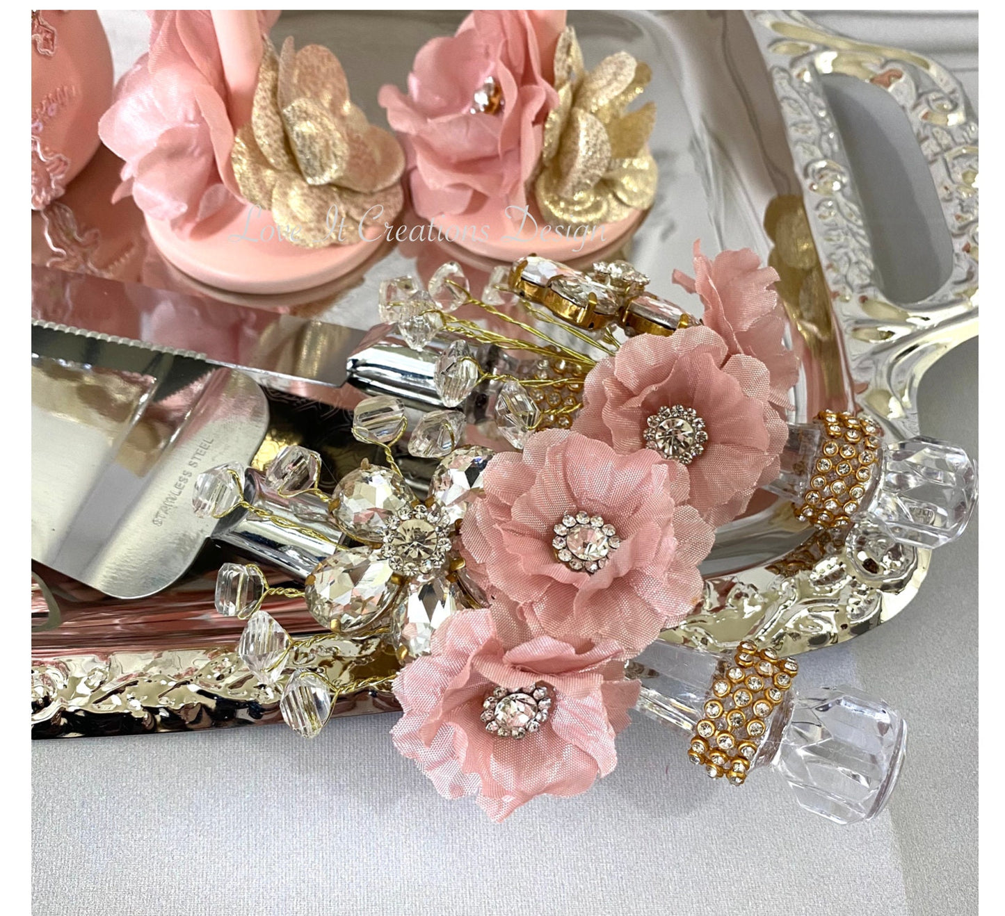 Wedding/Quinceniera Champagne Set of 2 with Cake Knife & Server Set included5