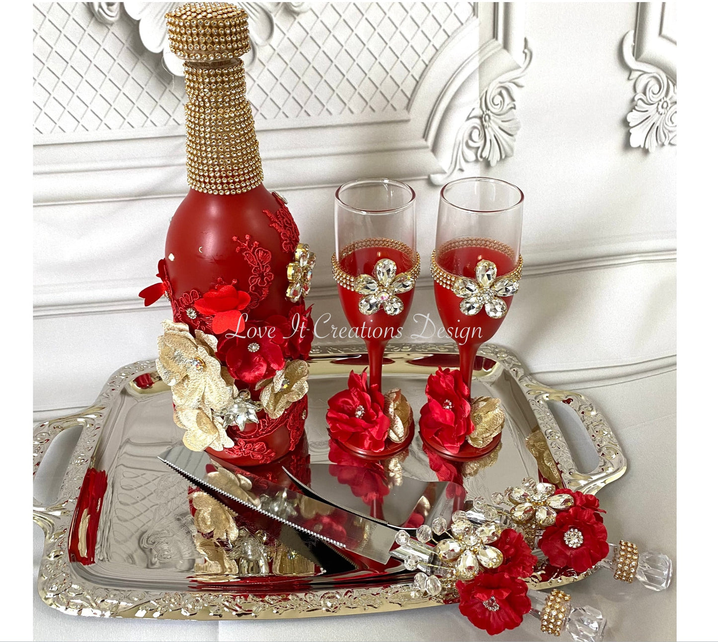 Wedding/Quinceniera Champagne Set of 2 with Cake Knife & Server Set included156