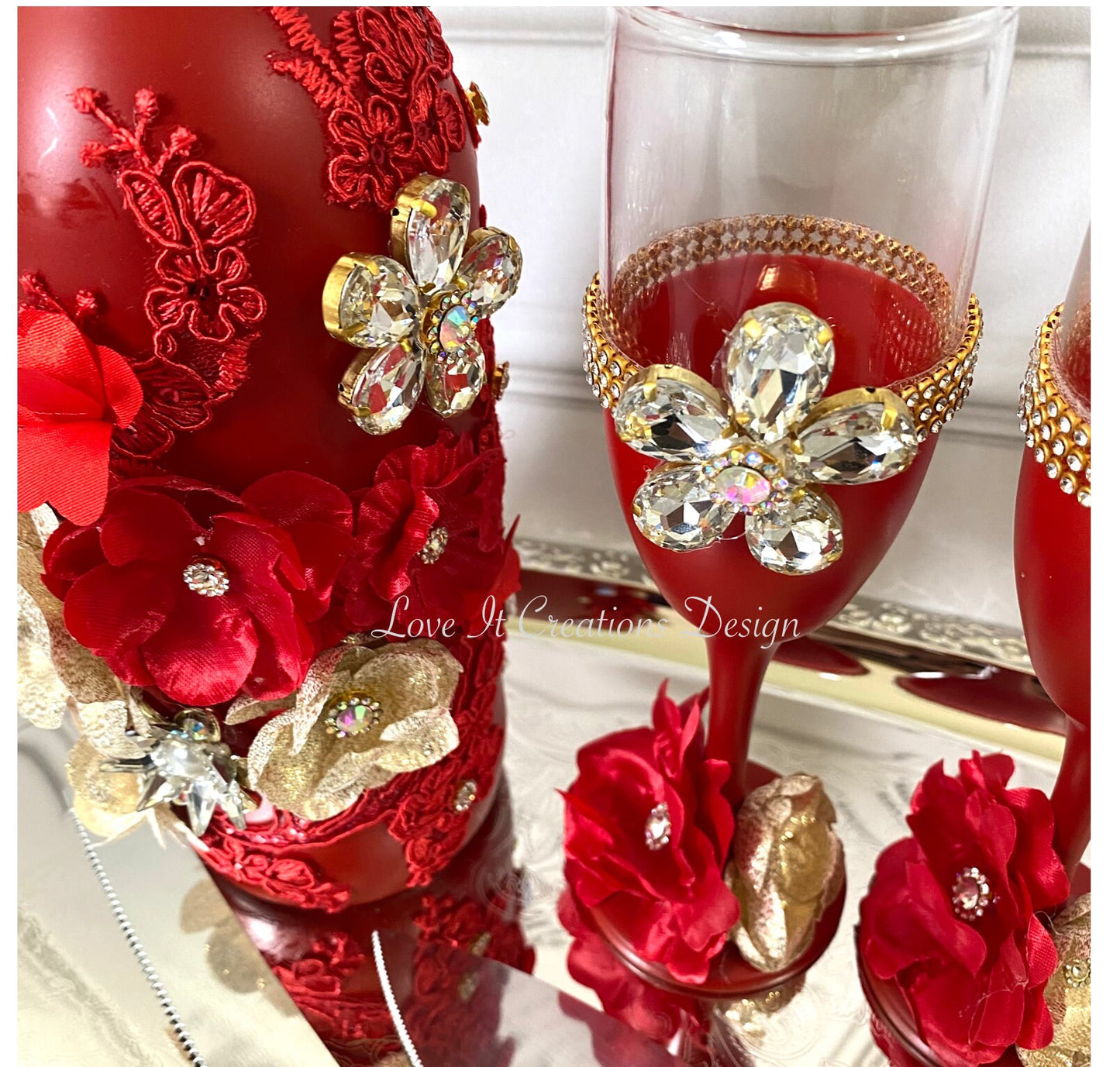Wedding/Quinceniera Champagne Set of 2 with Cake Knife & Server Set included156