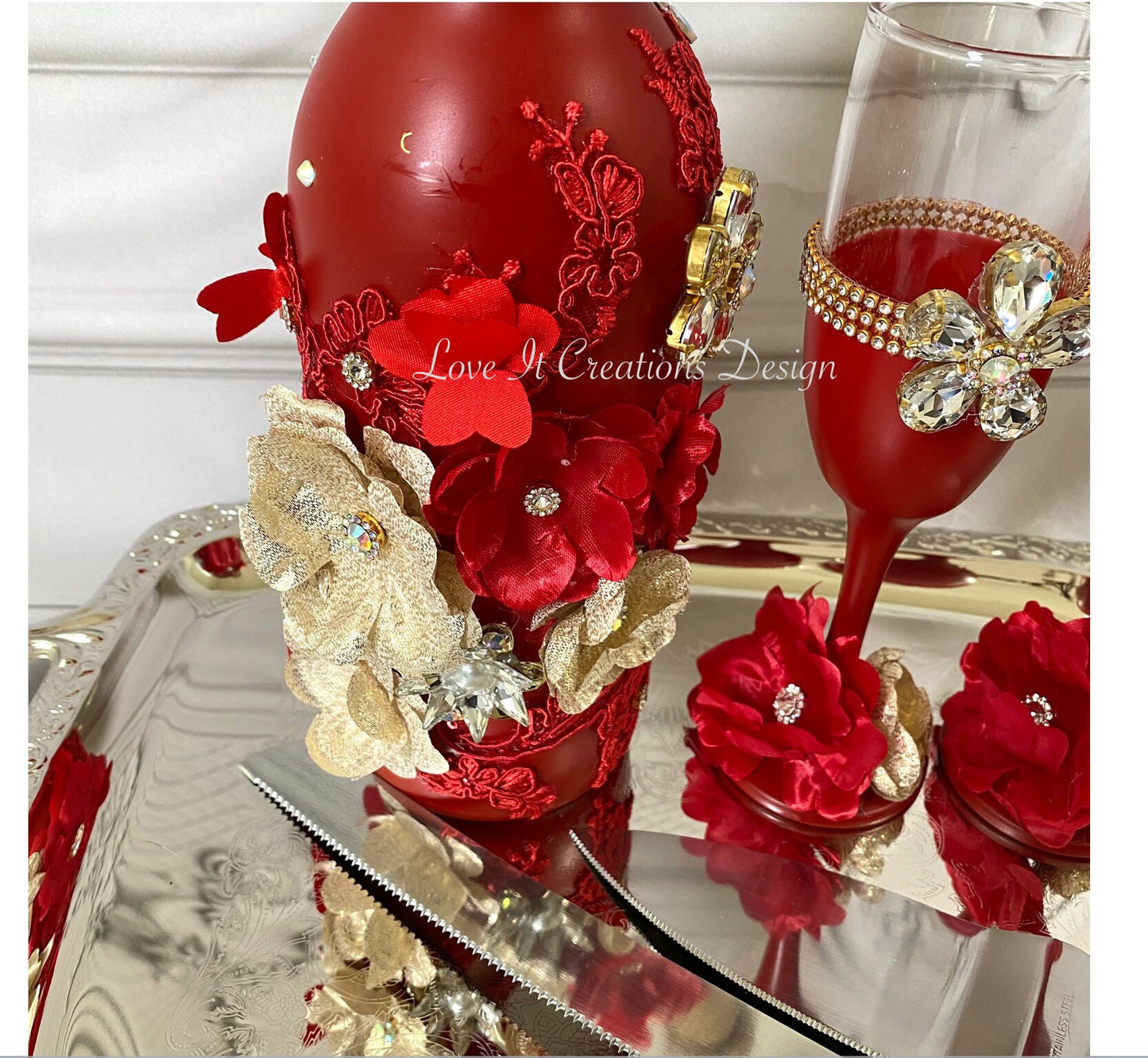 Wedding/Quinceniera Champagne Set of 2 with Cake Knife & Server Set included156