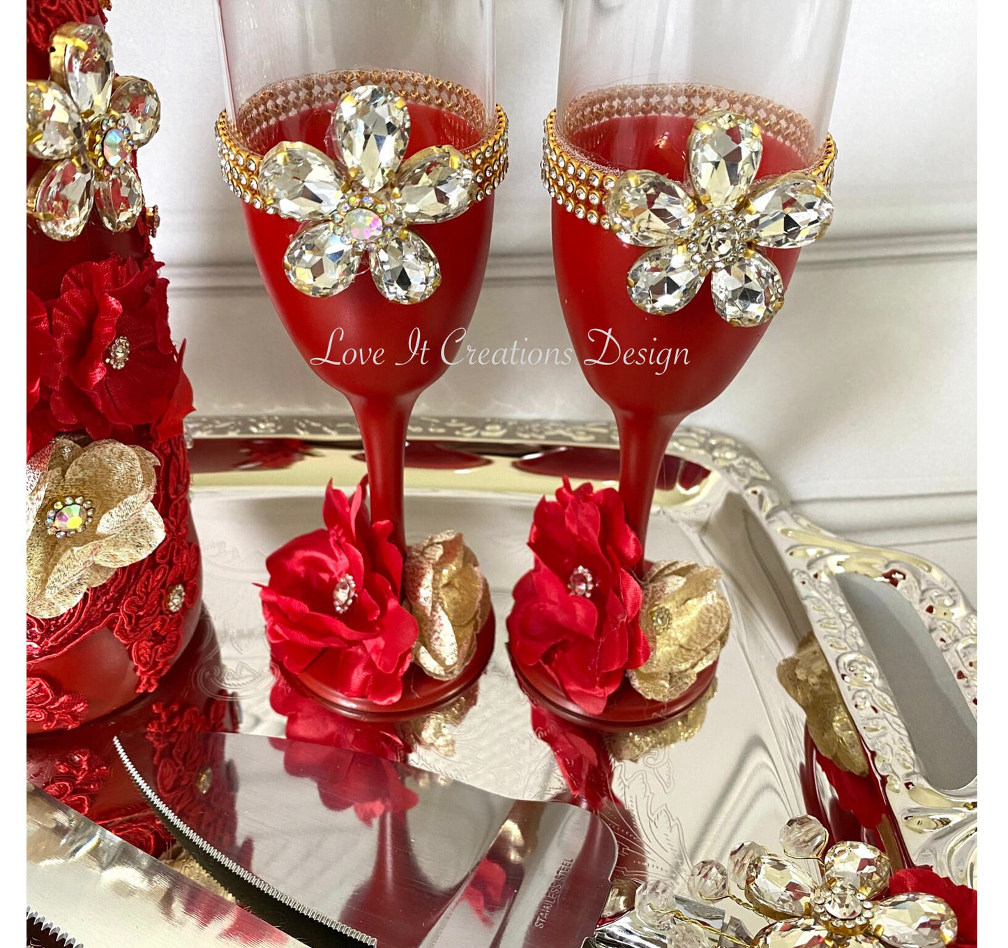 Wedding/Quinceniera Champagne Set of 2 with Cake Knife & Server Set included156