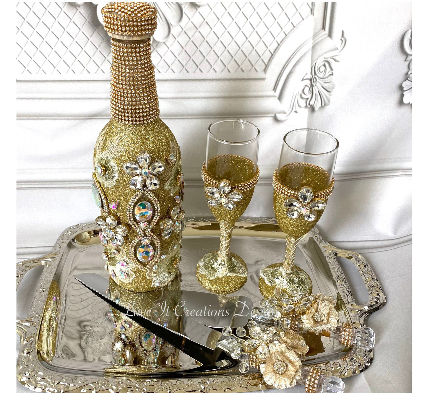 Wedding/Quinceniera Champagne Set of 2 with Cake Knife & Server Set included295