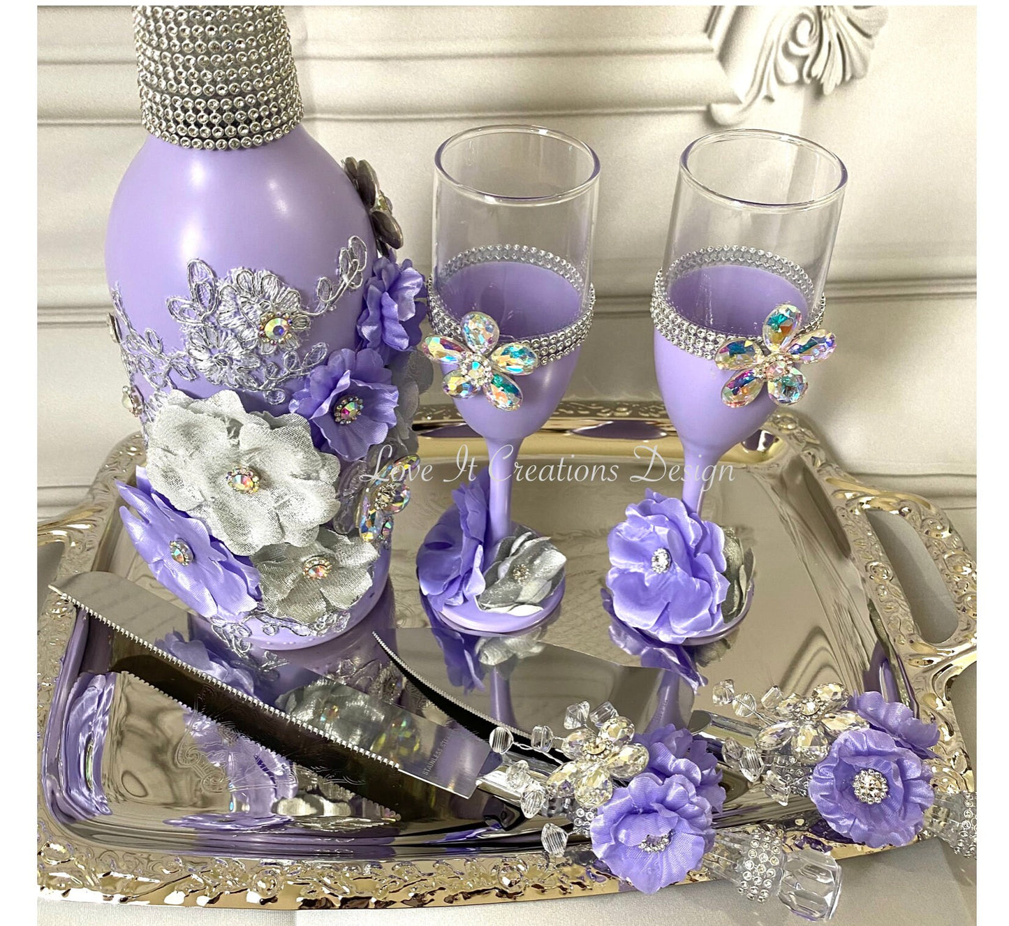 Wedding/Quinceniera Champagne Set of 2 with Cake Knife & Server Set included299