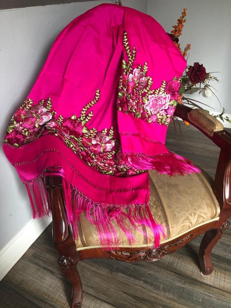 Reboso Shawl Rebozo Mexicano Mexican Wrap reboso de tela bordada fashion shawl, Floral Shawl Wrap embroidered2