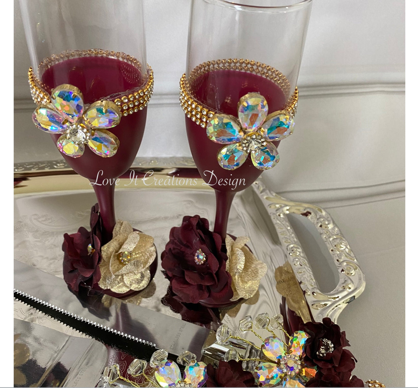Wedding/Quinceniera Champagne Set of 2 with Cake Knife & Server Set included441