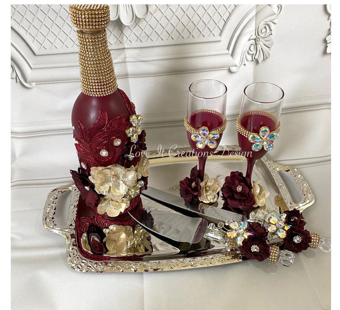 Wedding/Quinceniera Champagne Set of 2 with Cake Knife & Server Set included441