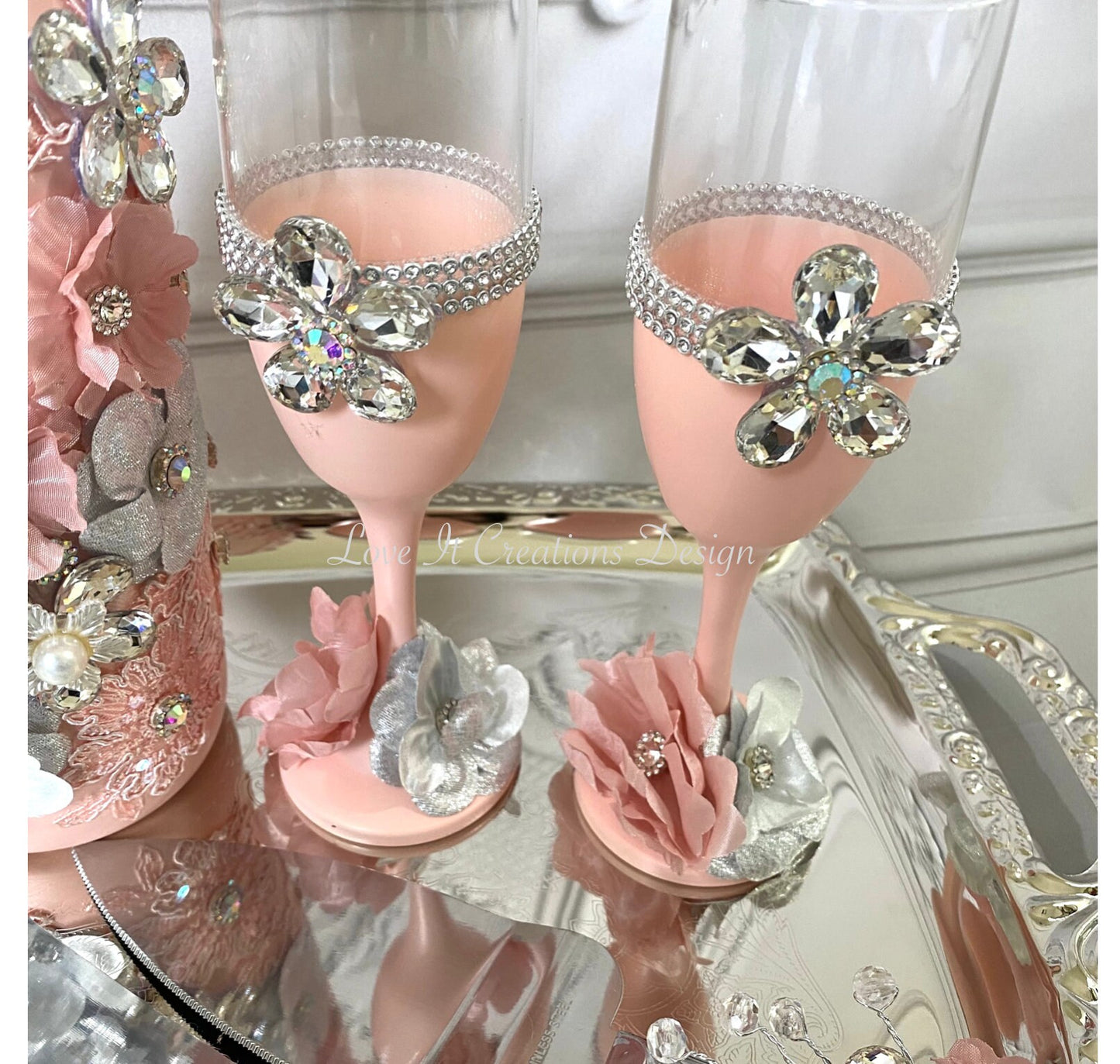 Wedding/Quinceniera Champagne Set of 2 with Cake Knife & Server Set included296