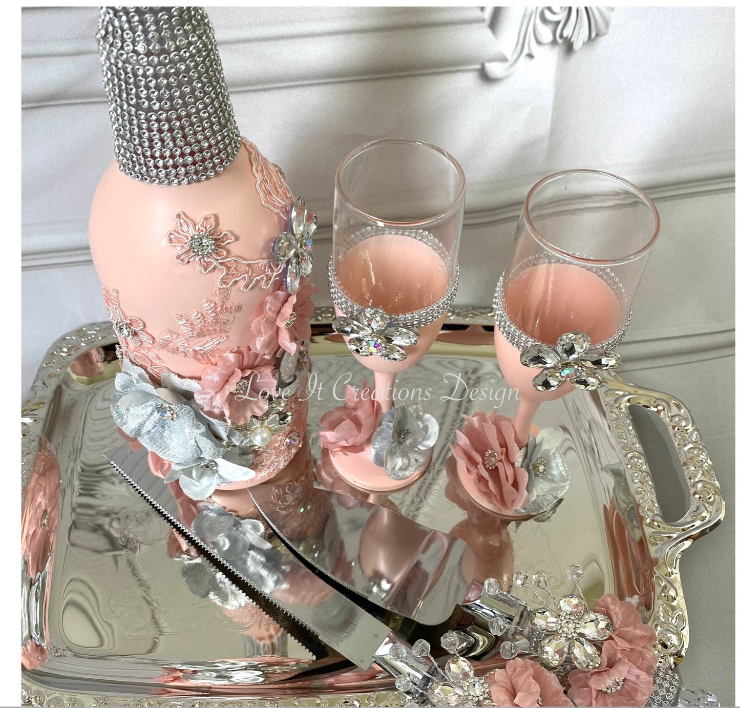 Wedding/Quinceniera Champagne Set of 2 with Cake Knife & Server Set included296