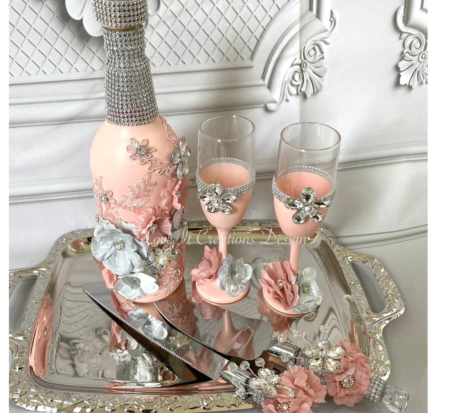 Wedding/Quinceniera Champagne Set of 2 with Cake Knife & Server Set included296