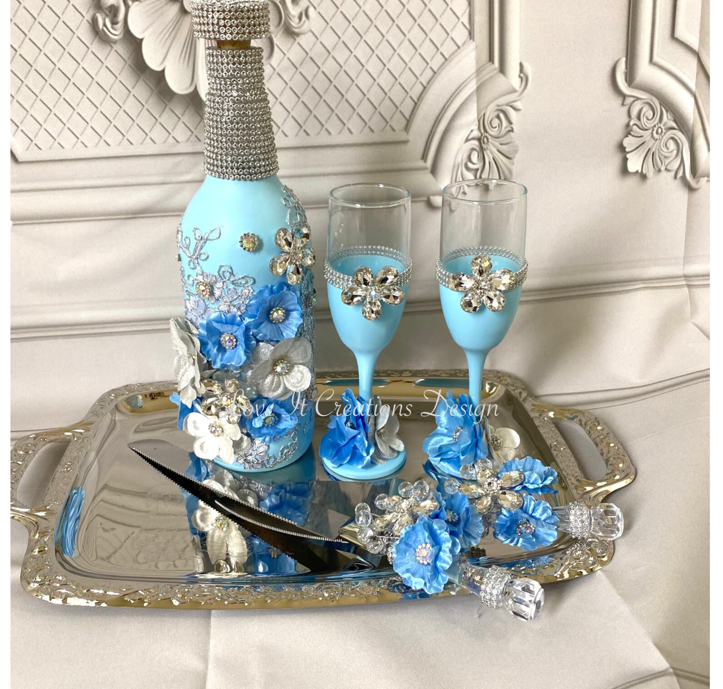 Wedding/Quinceniera Champagne Set of 2 with Cake Knife & Server Set included298