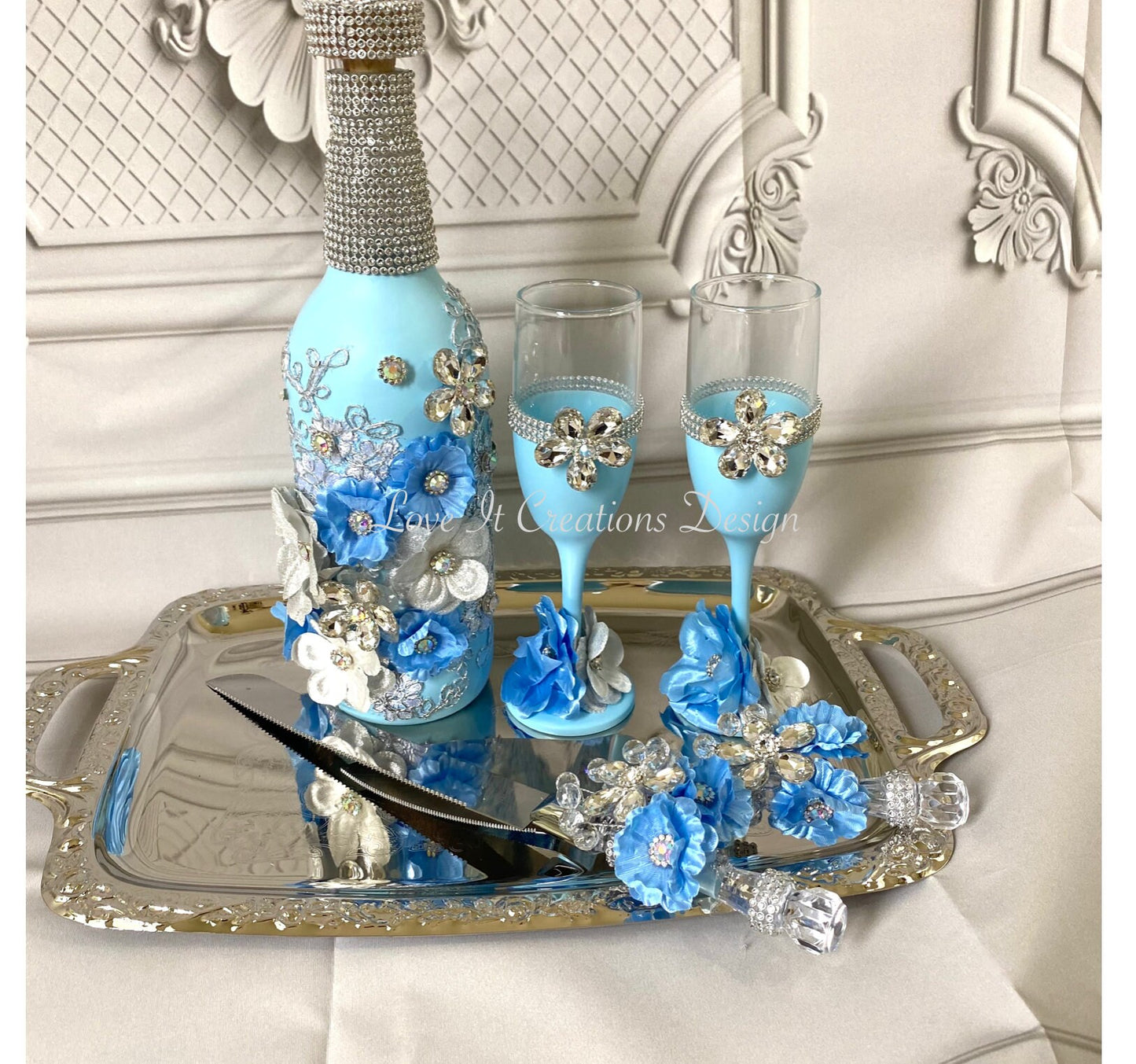 Wedding/Quinceniera Champagne Set of 2 with Cake Knife & Server Set included298