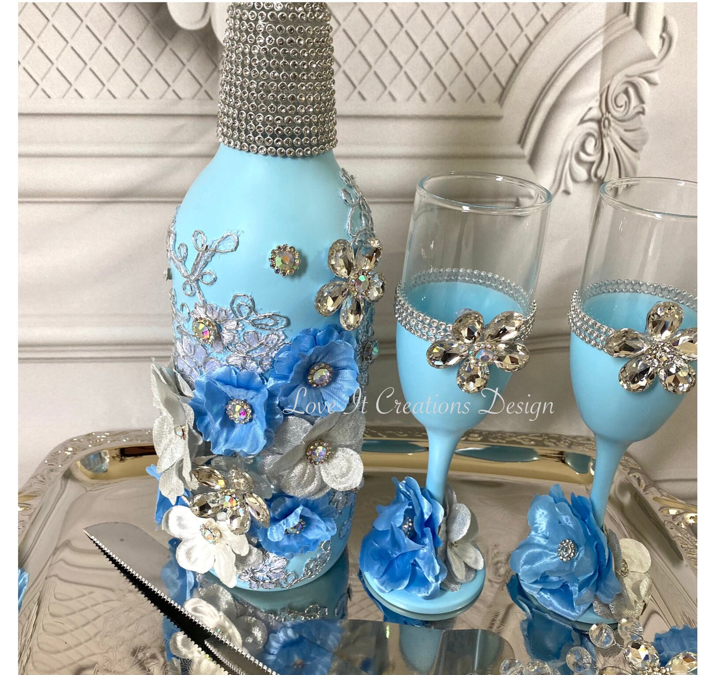 Wedding/Quinceniera Champagne Set of 2 with Cake Knife & Server Set included298