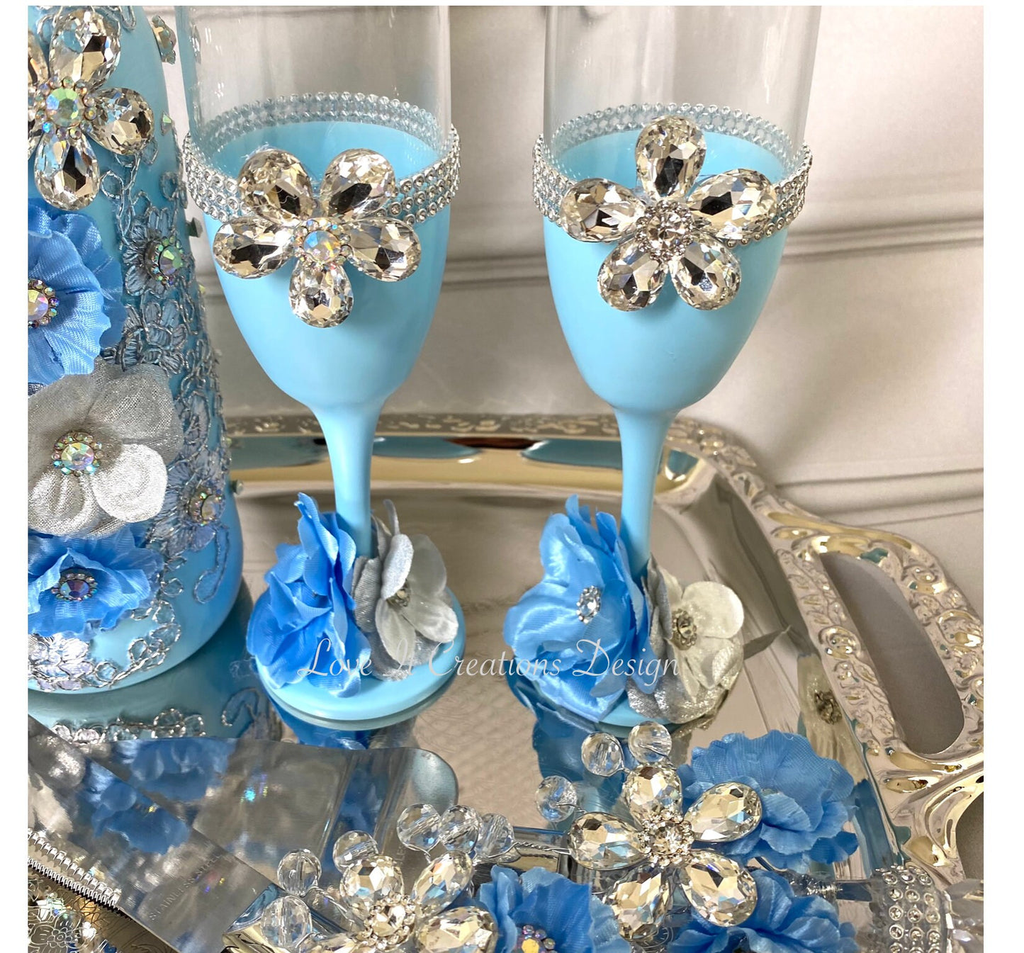 Wedding/Quinceniera Champagne Set of 2 with Cake Knife & Server Set included298