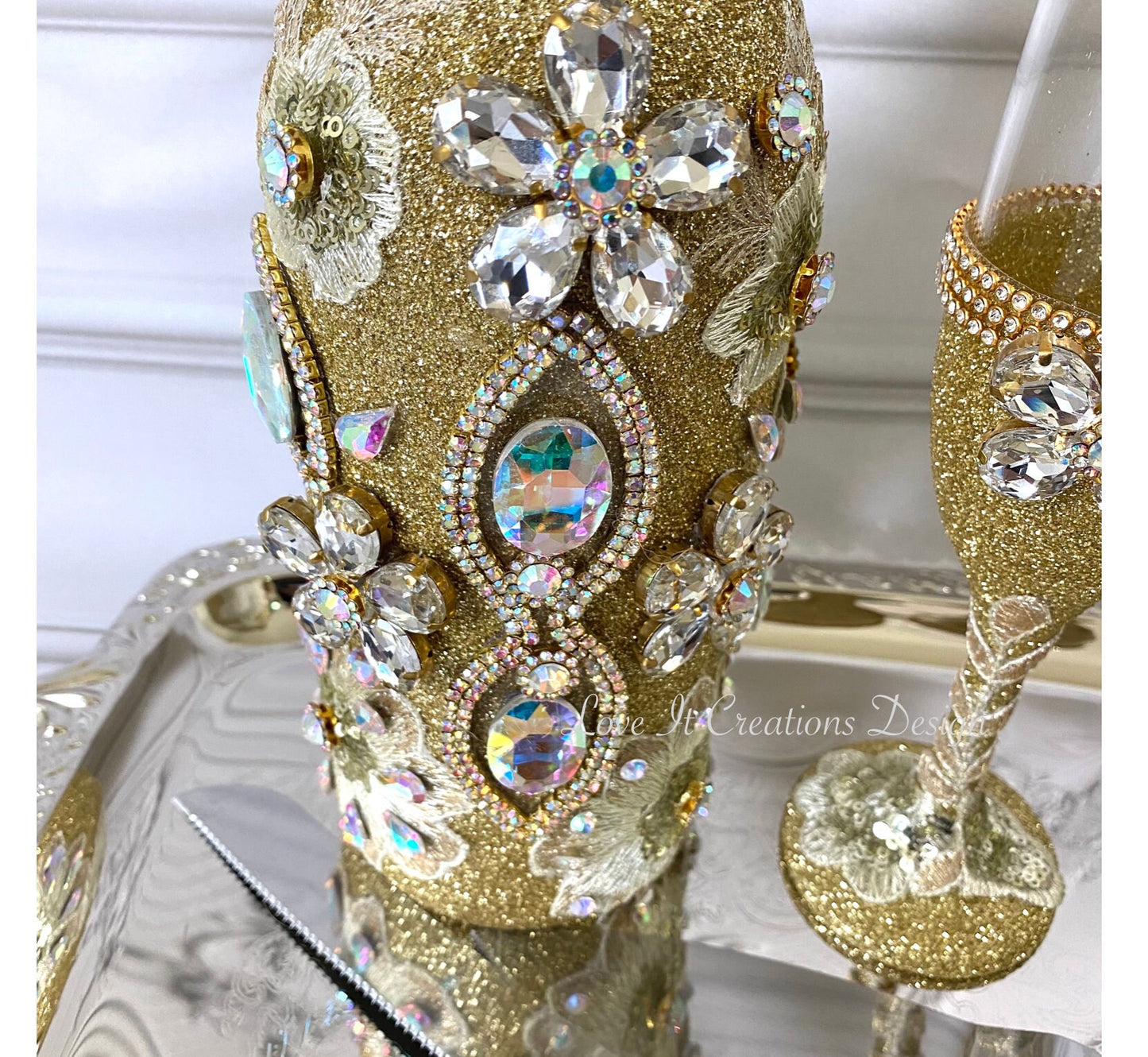 Wedding/Quinceniera Champagne Set of 2 with Cake Knife & Server Set included295