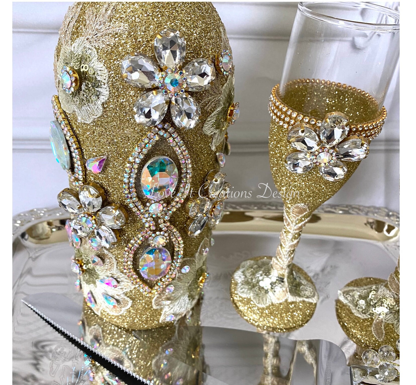 Wedding/Quinceniera Champagne Set of 2 with Cake Knife & Server Set included295