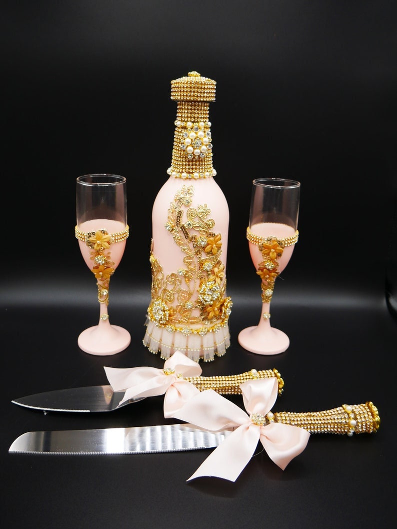Wedding/Quinceniera Champagne Set of 2 with Cake Knife & Server Set included494