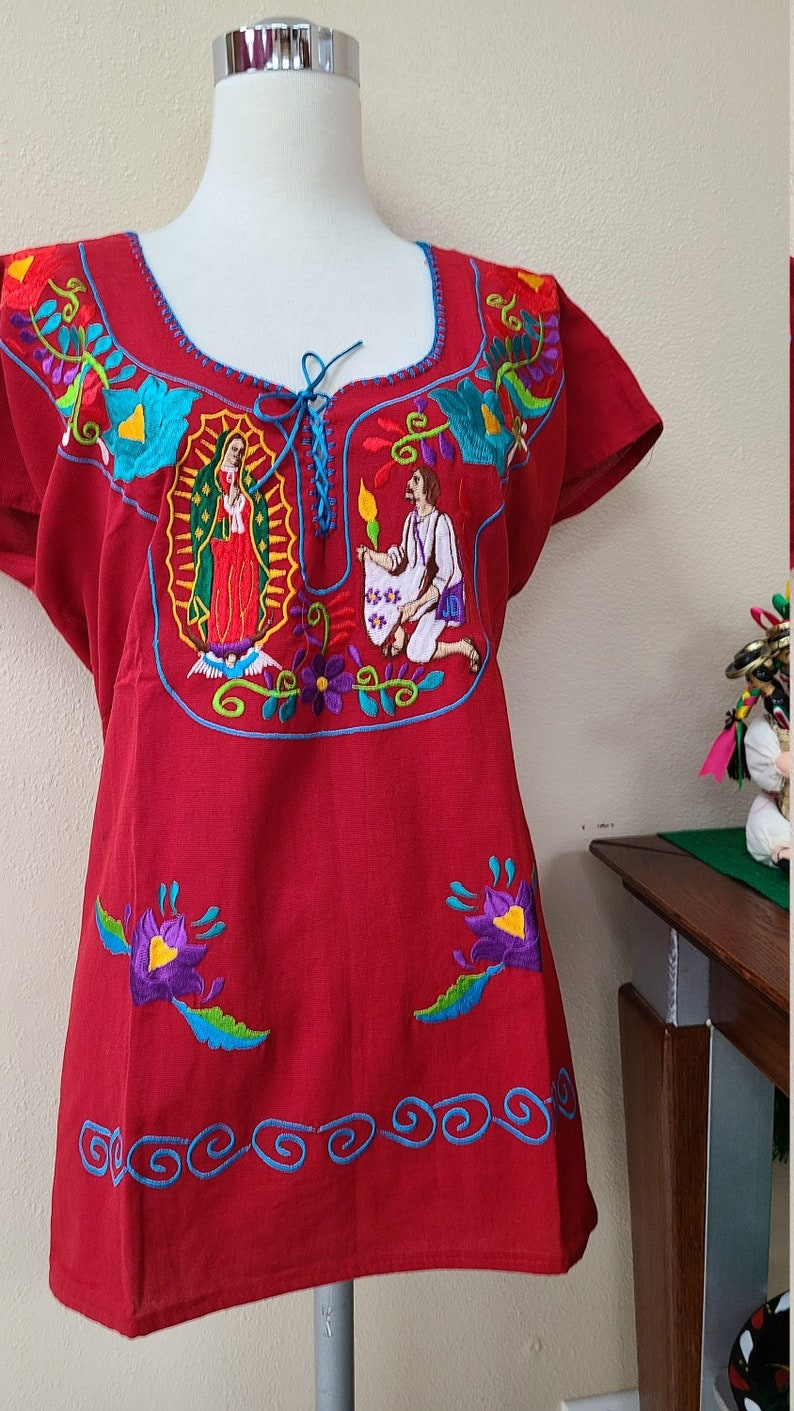 Blusa de la Virgen de Guadalupe Juan diego, Blusa Tradicional Blusa Bordada embroidery Blusa Mexican Imagen de la Virgen Maria118