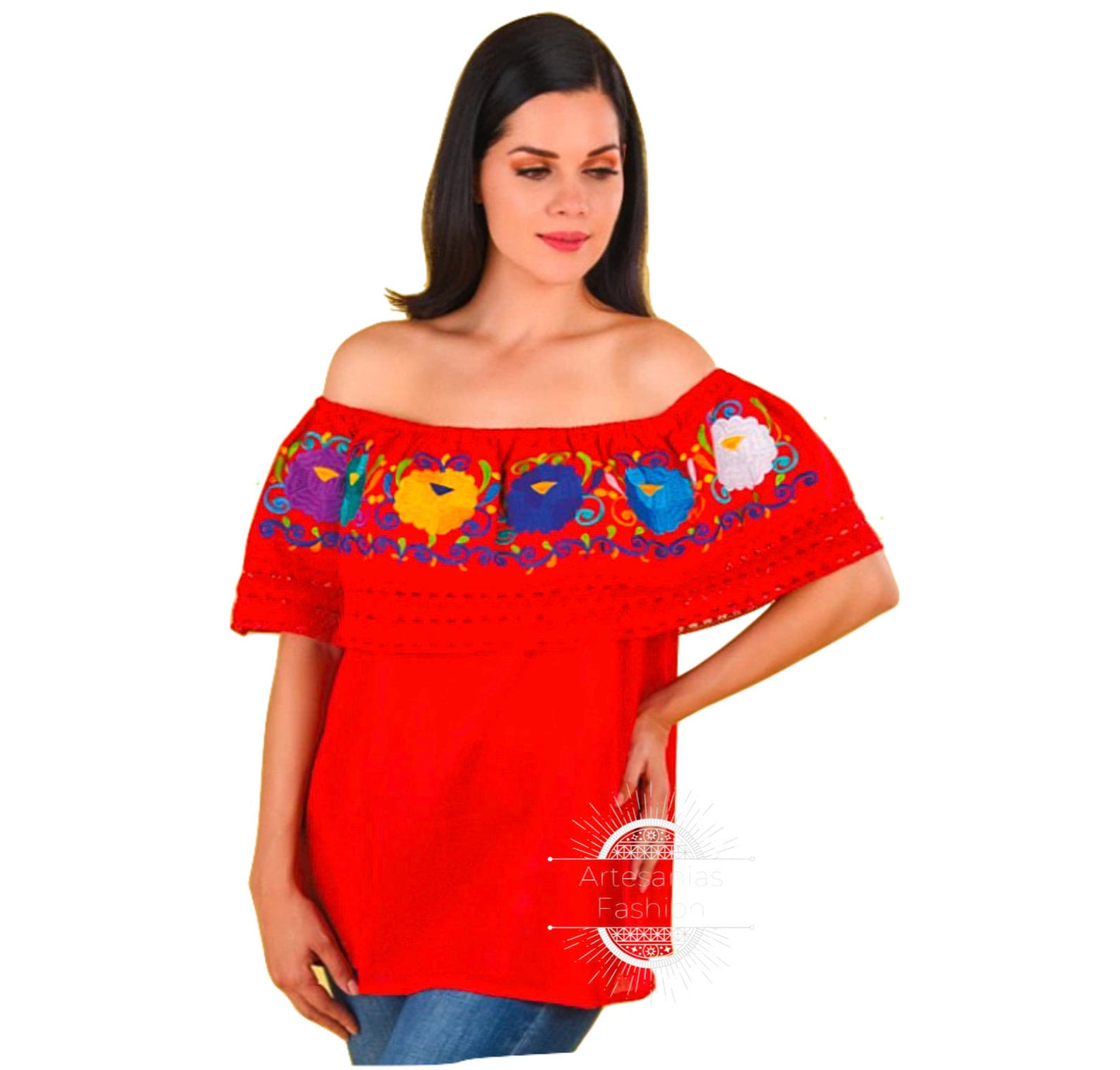 Blusa Mexican con Flores /Mexican Embroidery Blusa de Manta bordada a mano Blusa Tradicional Mexicana Embroidery shirt Mexican Flora Blouse82