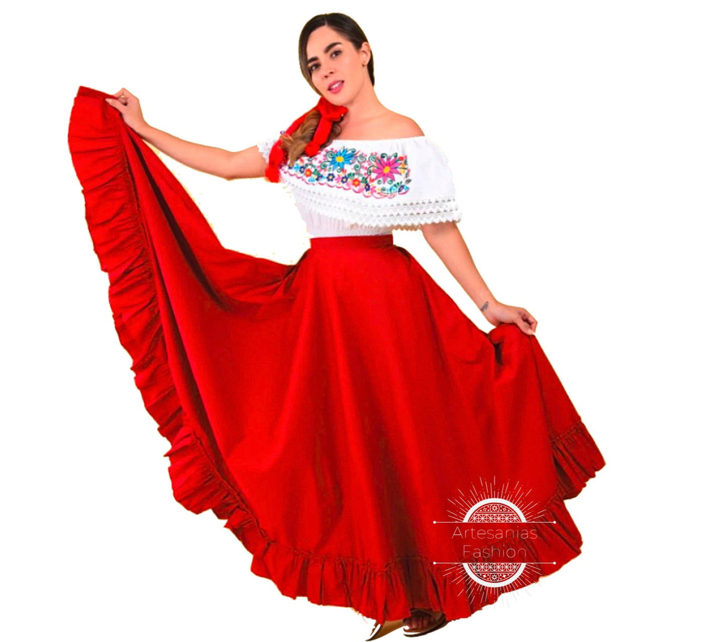 Folklorico Cirlce skirts, Practice Skirt, Falda de Ensayo, Womens Full Super Wide Skirt One Size Waist For Folkloric Dances Handmade51