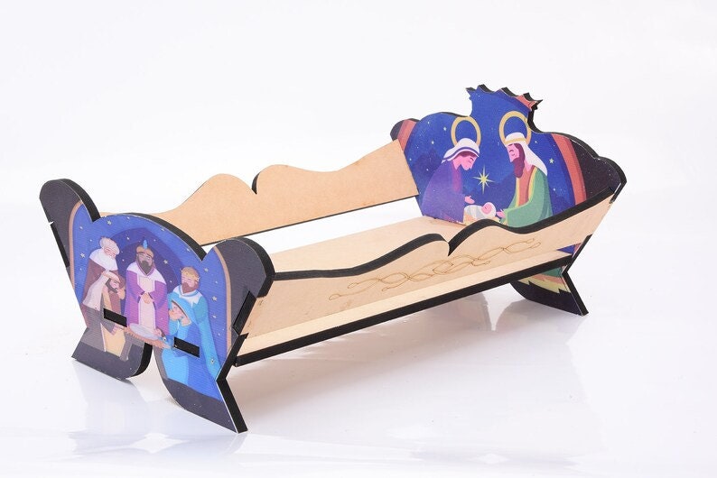 Camita para Nino Dios/Cama para Nino Dios/Baby Jesus Bed/Camita para Niño Dios de Madera con imagen, Baby Jesus Crib Vestido para nino dios45