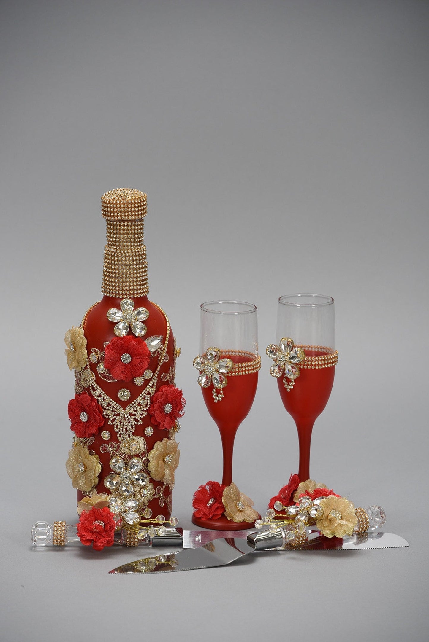 Wedding/Quinceniera Champagne Set of 2 with Cake Knife & Server Set included496