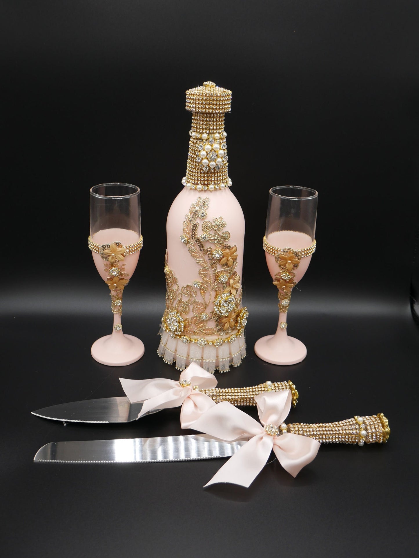 Wedding/Quinceniera Champagne Set of 2 with Cake Knife & Server Set included494