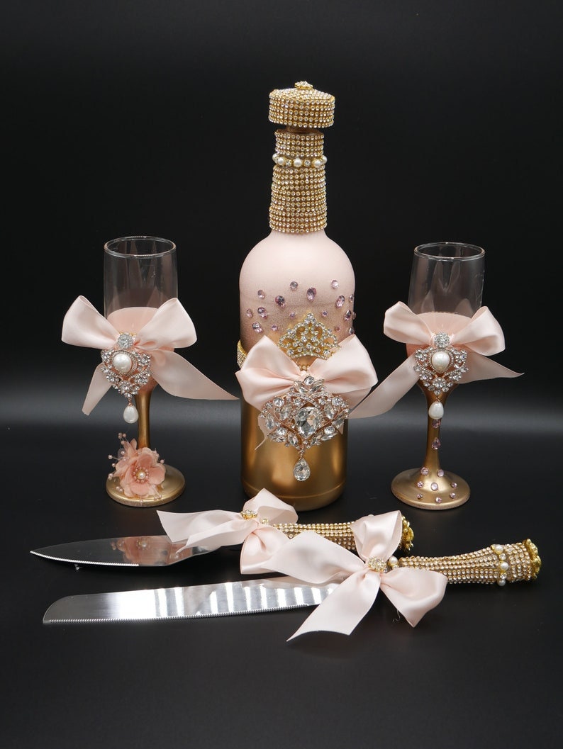 Wedding/Quinceniera Champagne Set of 2 with Cake Knife & Server Set included493