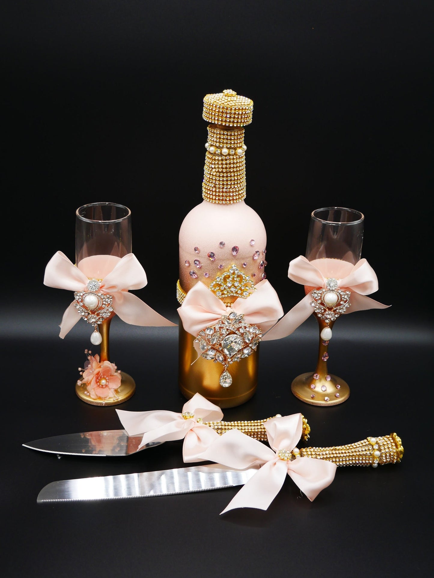 Wedding/Quinceniera Champagne Set of 2 with Cake Knife & Server Set included493