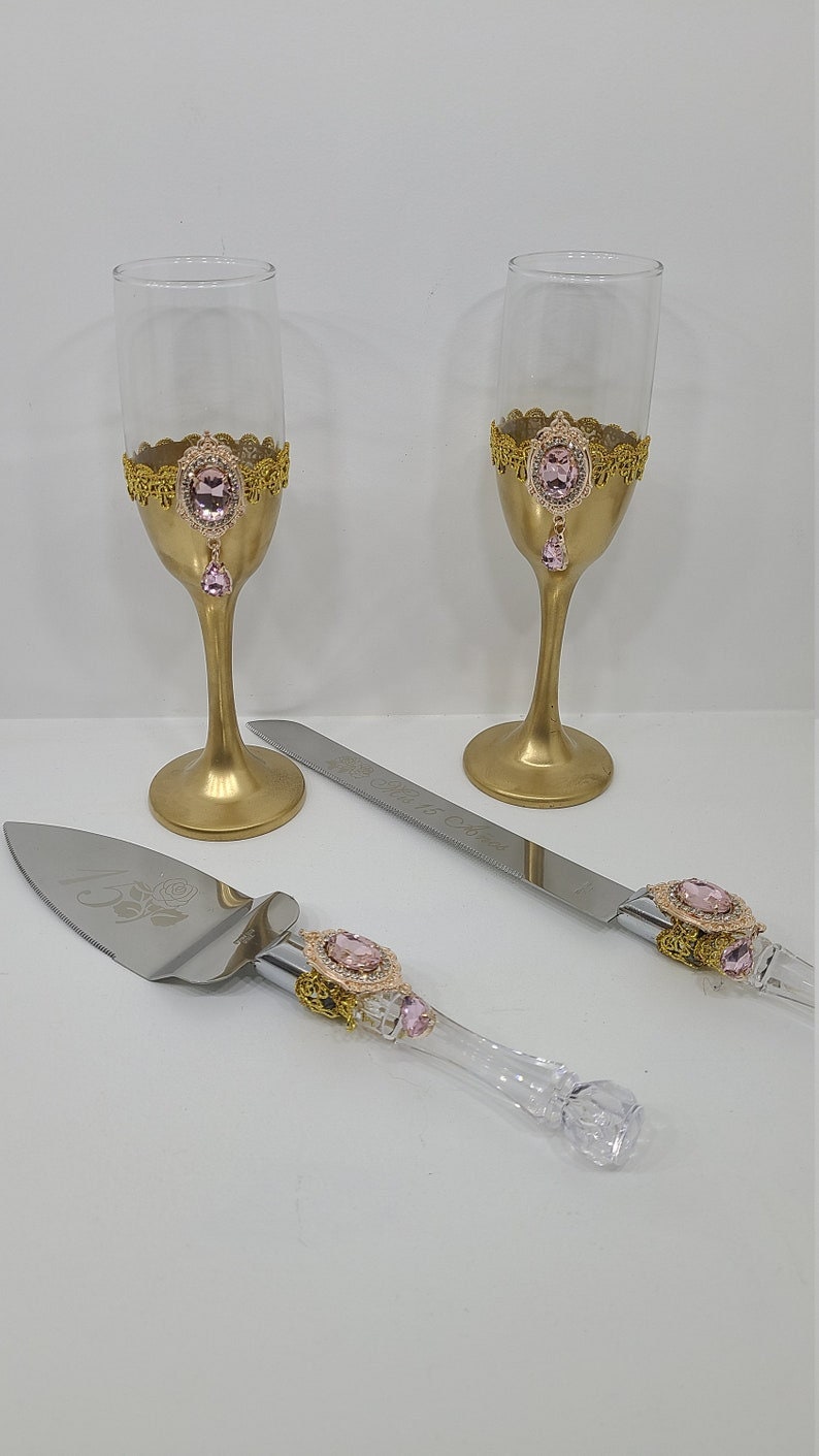Wedding/Quinceniera Champagne Set of 2 with Cake Knife & Server Set included489
