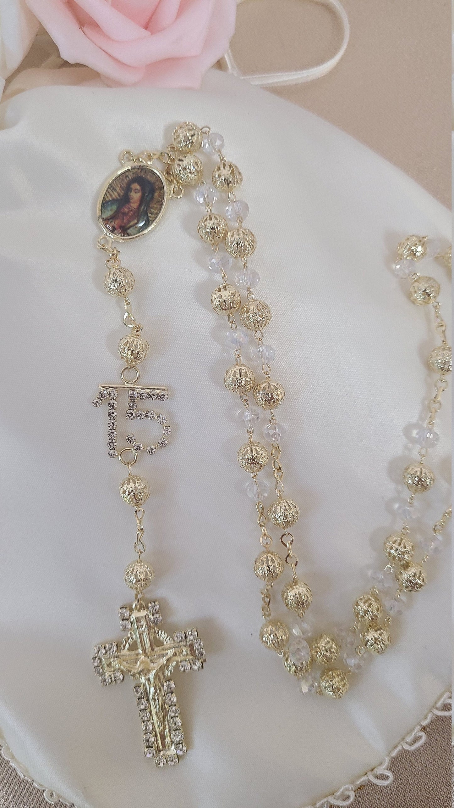 Beautiful Rosary for First Communion, Confirmation, Quinceanera, Rosario para Quinceanero, Rosarie Quinceanos Favors Sweet Sixteen3