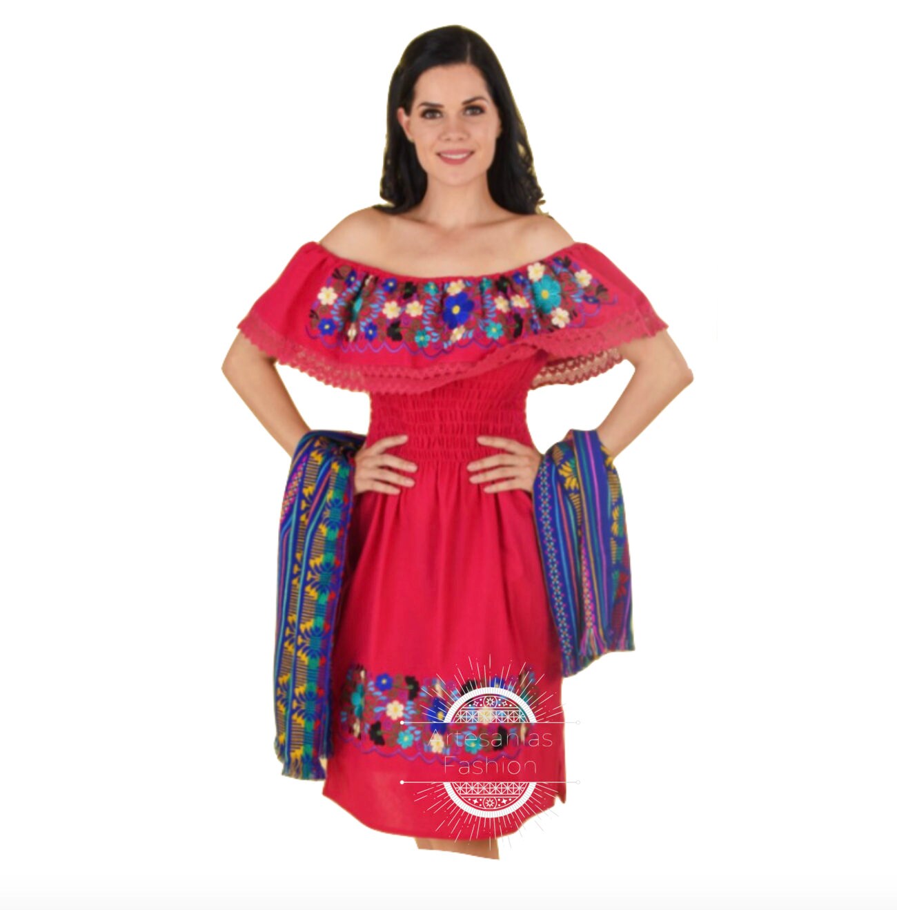 Vestido Mexican con Flores /Mexican Embroidery Dress with Flowers86