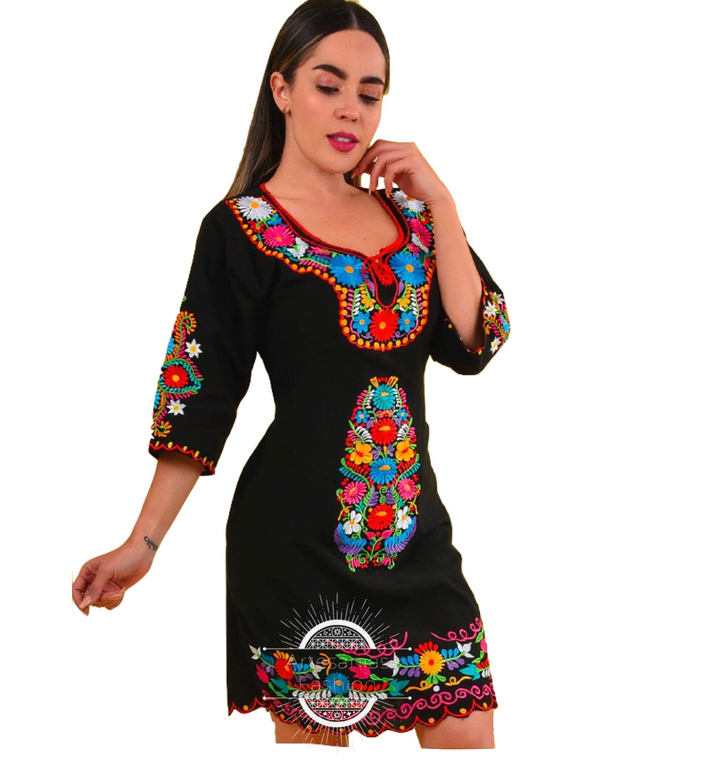 Vestido Mexican con Flores /Mexican Embroidery Dress with Flowers77