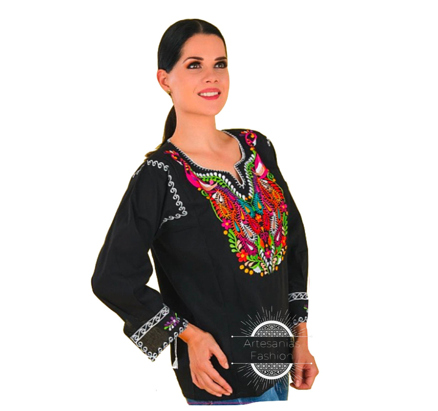 Blusa Mexican con Flores /Mexican Embroidery Blusa de Manta bordada a mano Blusa Tradicional Mexicana Embroidery shirt Mexican Flora Blouse162