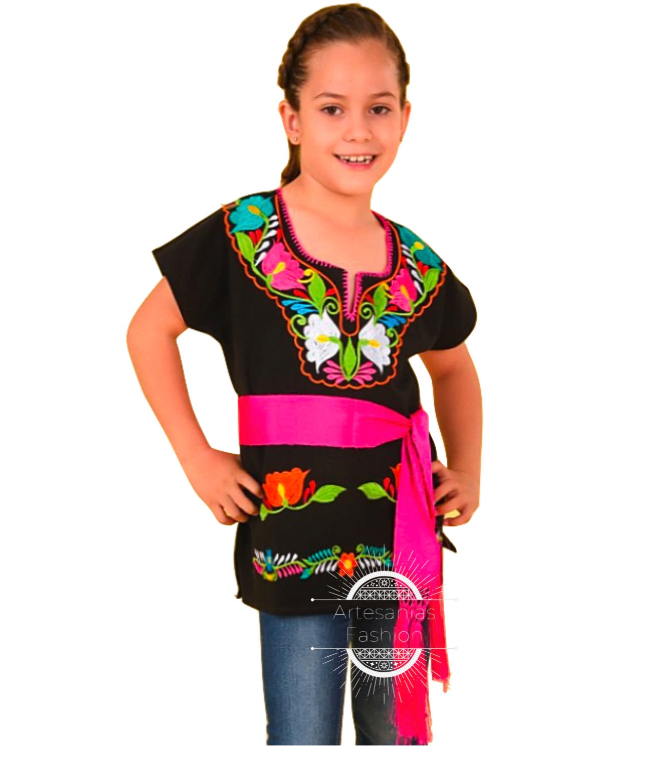 Blusa Mexican para Nina /Mexican Embroidery Blusa de Manta bordada a mano Blusa Tradicional Mexicana Embroidery shirt Mexican Flora Blouse174