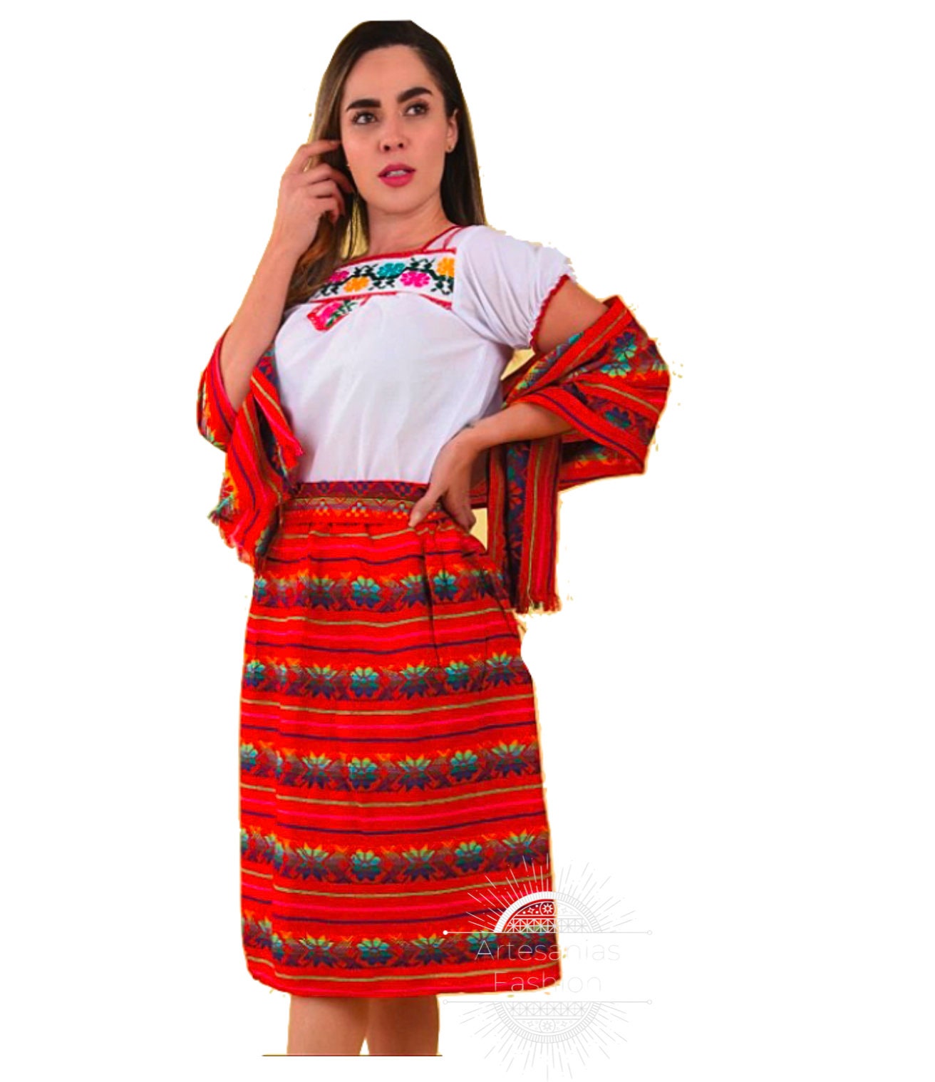 Vestido de Indiana con Flores Bordado a mano en tela de manta Traje de Indita59