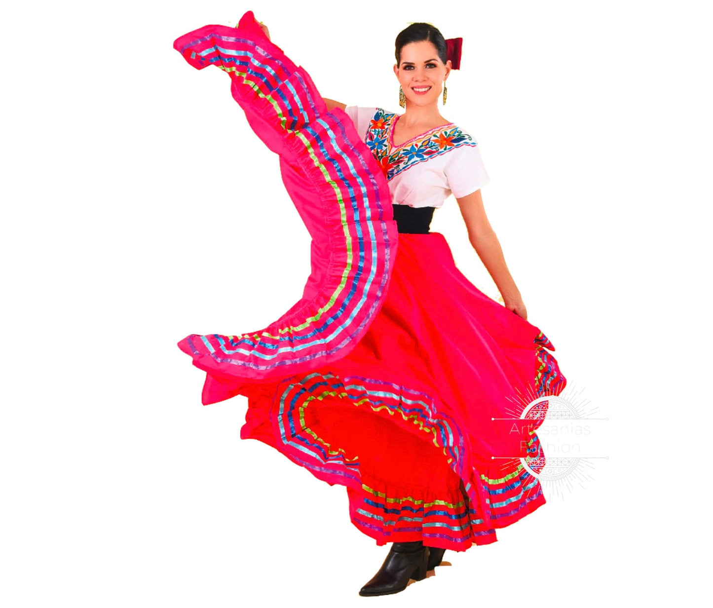 Folklorico Cirlce skirts, Falda Profesional de Doble Vuelo,Womens Full Super Wide Skirt One Size Waist For Folkloric Dances Handmade23