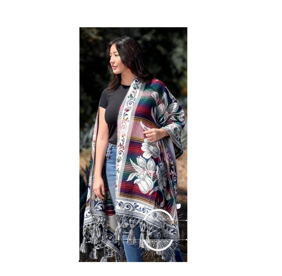 Reboso Shawl Rebozo Mexicano Mexican Wrap reboso de tela bordada fashion shawl, Floral Shawl Wrap embroidered153