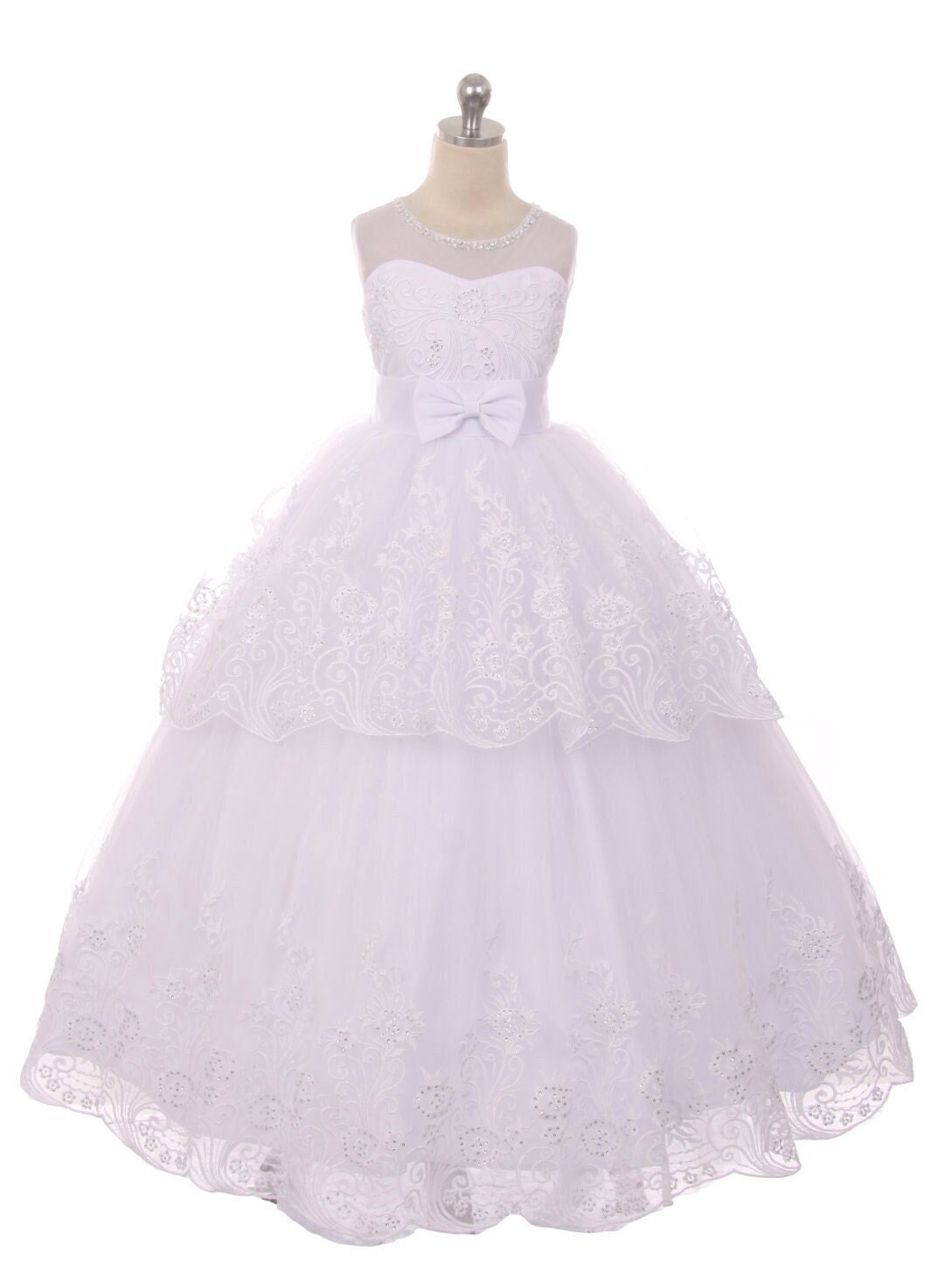 First Communion Dress/Vestido de Primera Communion/First Communion Dress with Lace White Flower Girl Communion Gown | Holy Communion Dress59