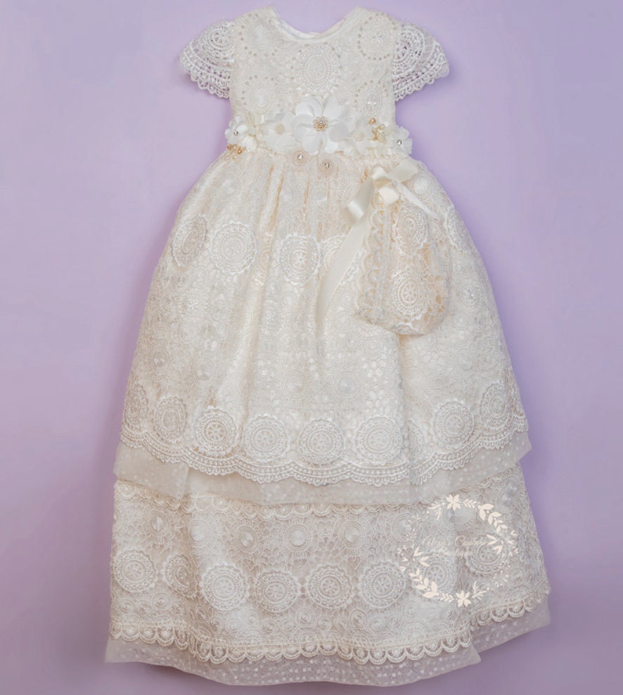 Christening Dress, Girls Complete Baptism Outfit Lace Baptism Dress, Lace Baby Girls Dress, Girls Lace Baptism Dresses194