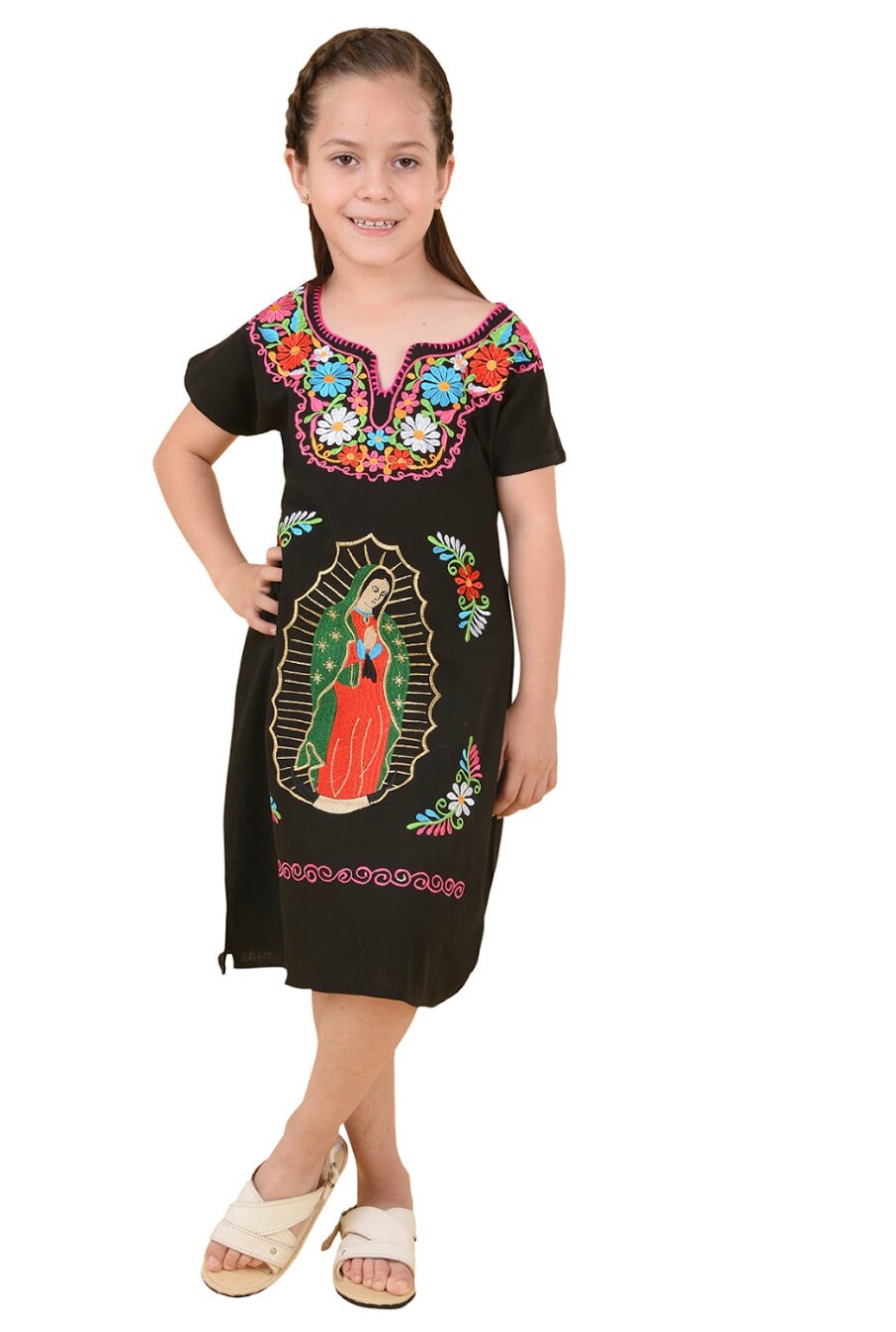Vestido Mexican con Imagen de la Virgen de Guadalupe para Nina/Mexican Embroidery Dress with Image of Virgin Mary74
