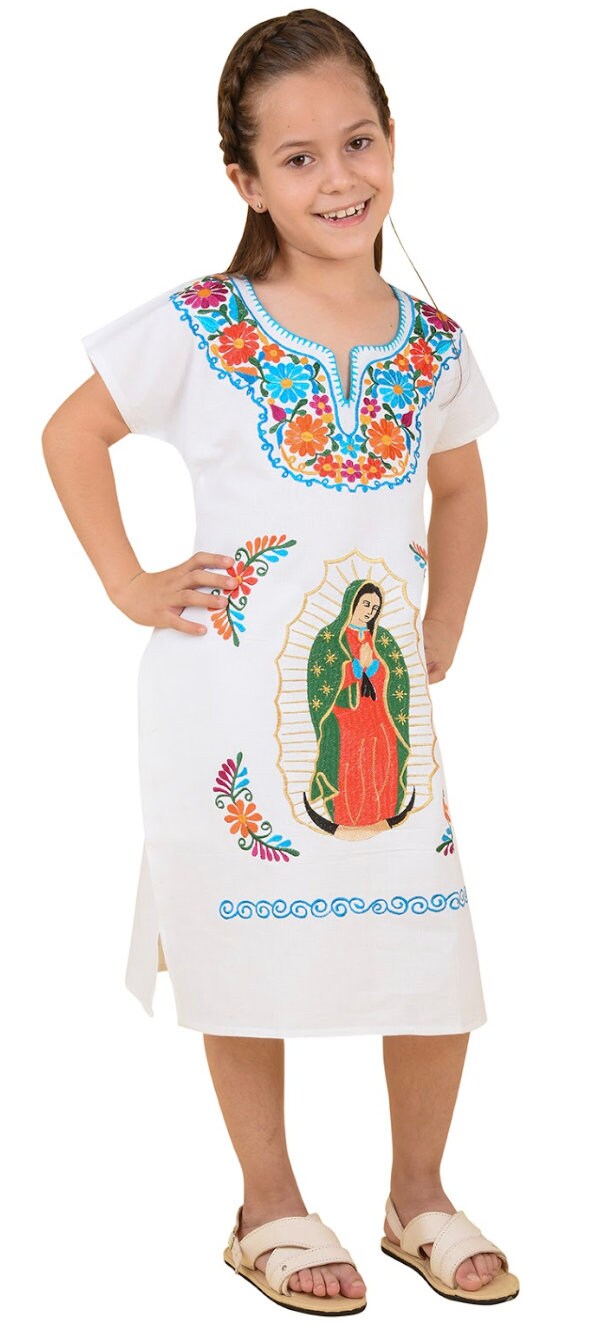 Vestido Mexican con Imagen de la Virgen de Guadalupe para Nina/Mexican Embroidery Dress with Image of Virgin Mary74