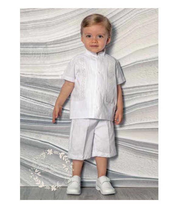 Guayabera Outift Boys Beach Outfit | Shorts and Suspenders and Matching Bow Tie Baptism Boys White Linen Shirt | Baby Boys Easter Outfit 8