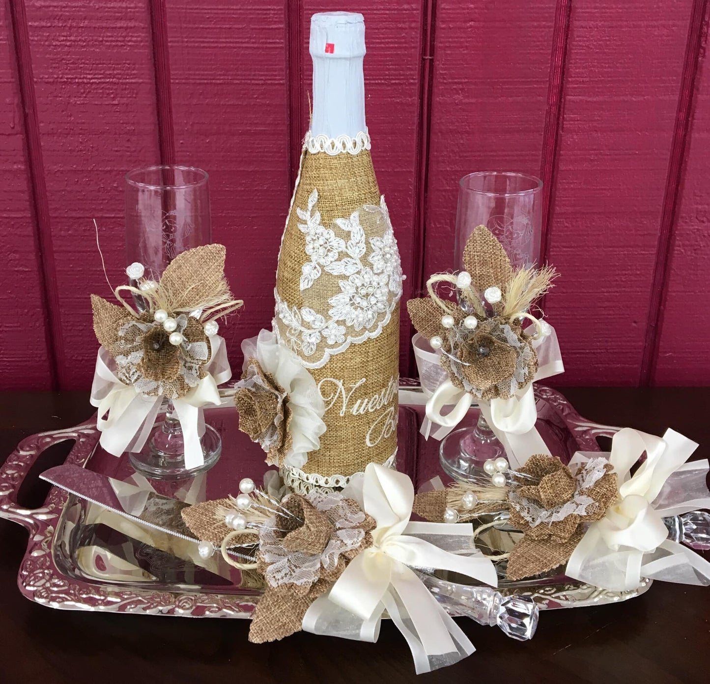 Personalized Wedding/Quinceniera Champagne Set ( Bottle And 2 Glasses)190