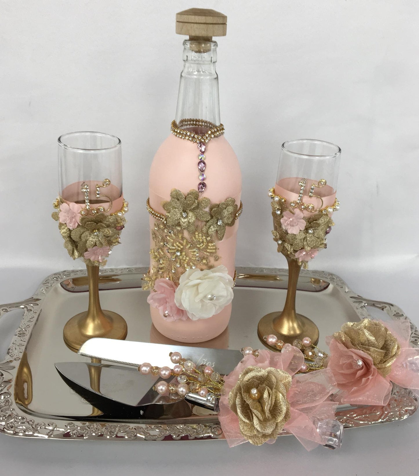 Personalized Wedding/Quinceniera Champagne Set ( Bottle And 2-16 Glasses)249